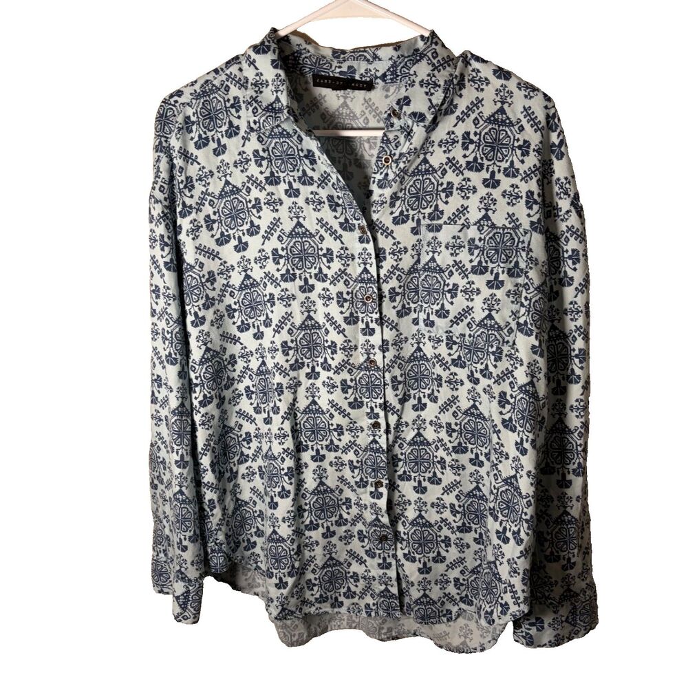 Jane & Delancey Shirt Women's Small Blue Printed Button Up Long Sleeve Collared